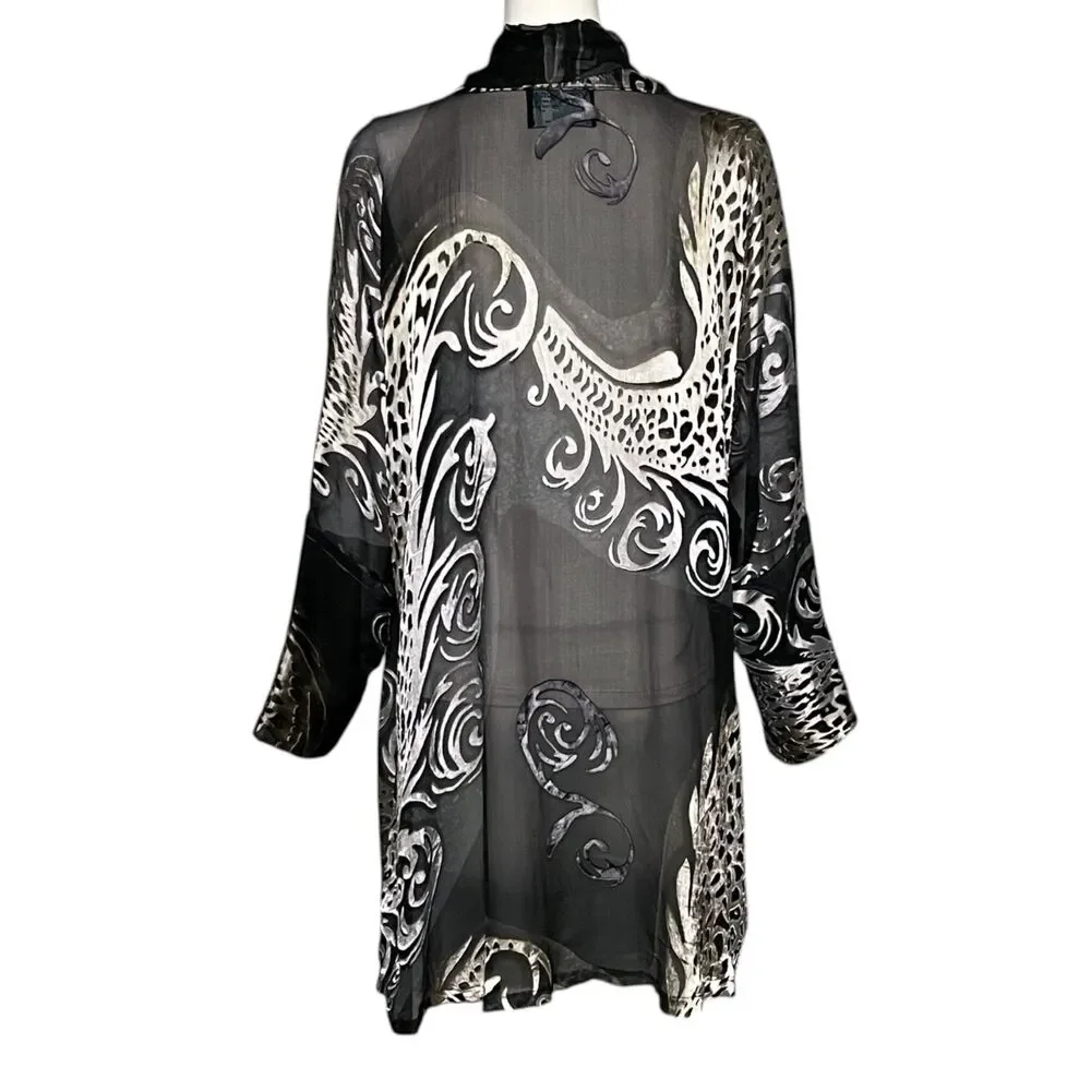 Augustina Carmel By The Sea Velvet Burnout Kimono Jacket Artwear Duster Open